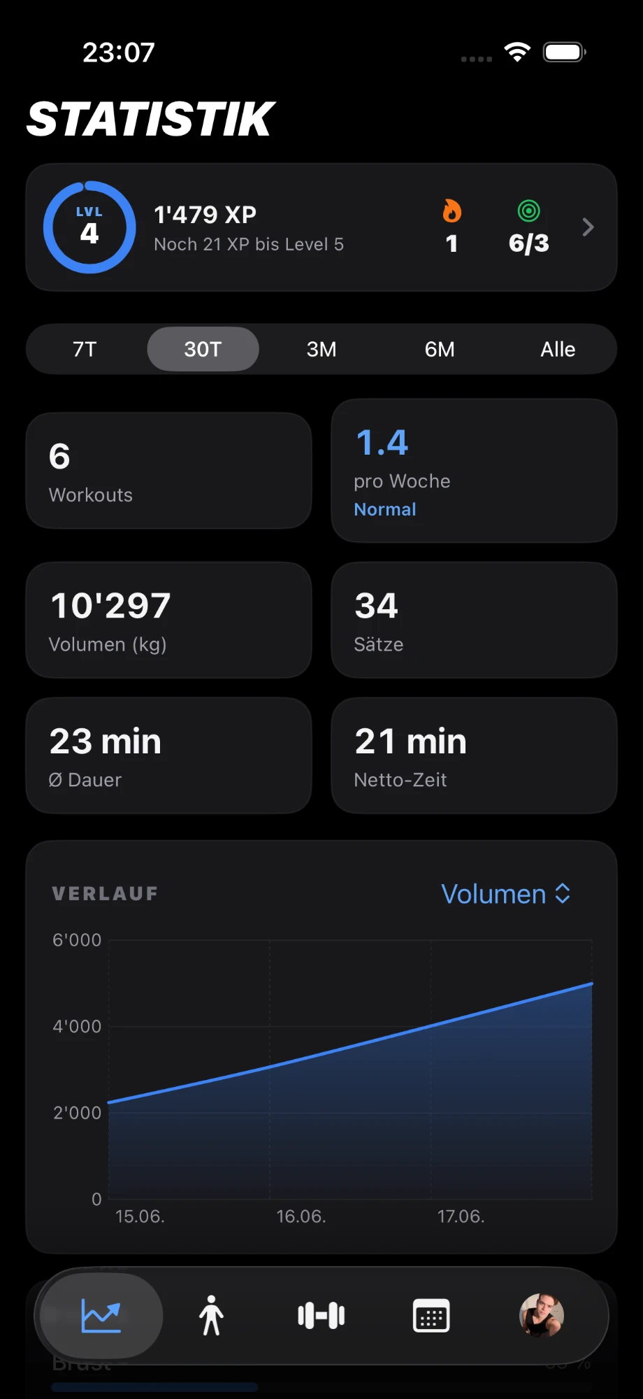 GymFit Statistik & Level